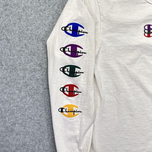 Champion Retro Graphic T-Shirt Men’s M White Multi-Color Long-Sleeve - Picture 3 of 11